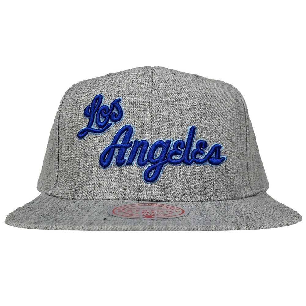 LA Lakers Mitchell & Ness NBA Snapback‎ Hat Cap Script 3D Logo Heather Gray NWT